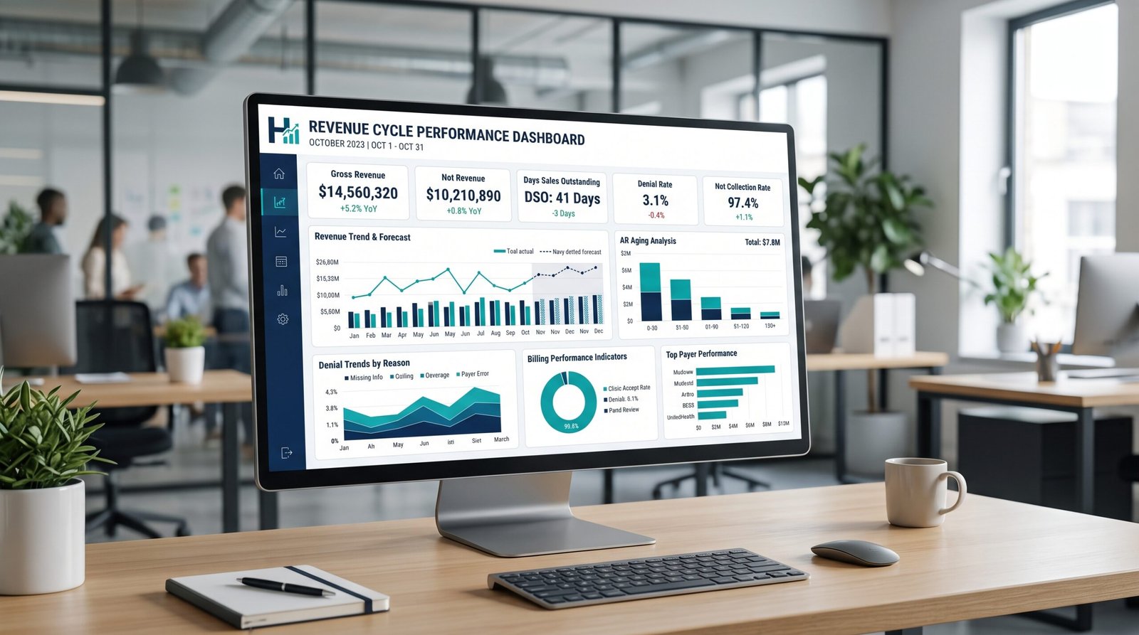 Healthcare revenue cycle reporting dashboard